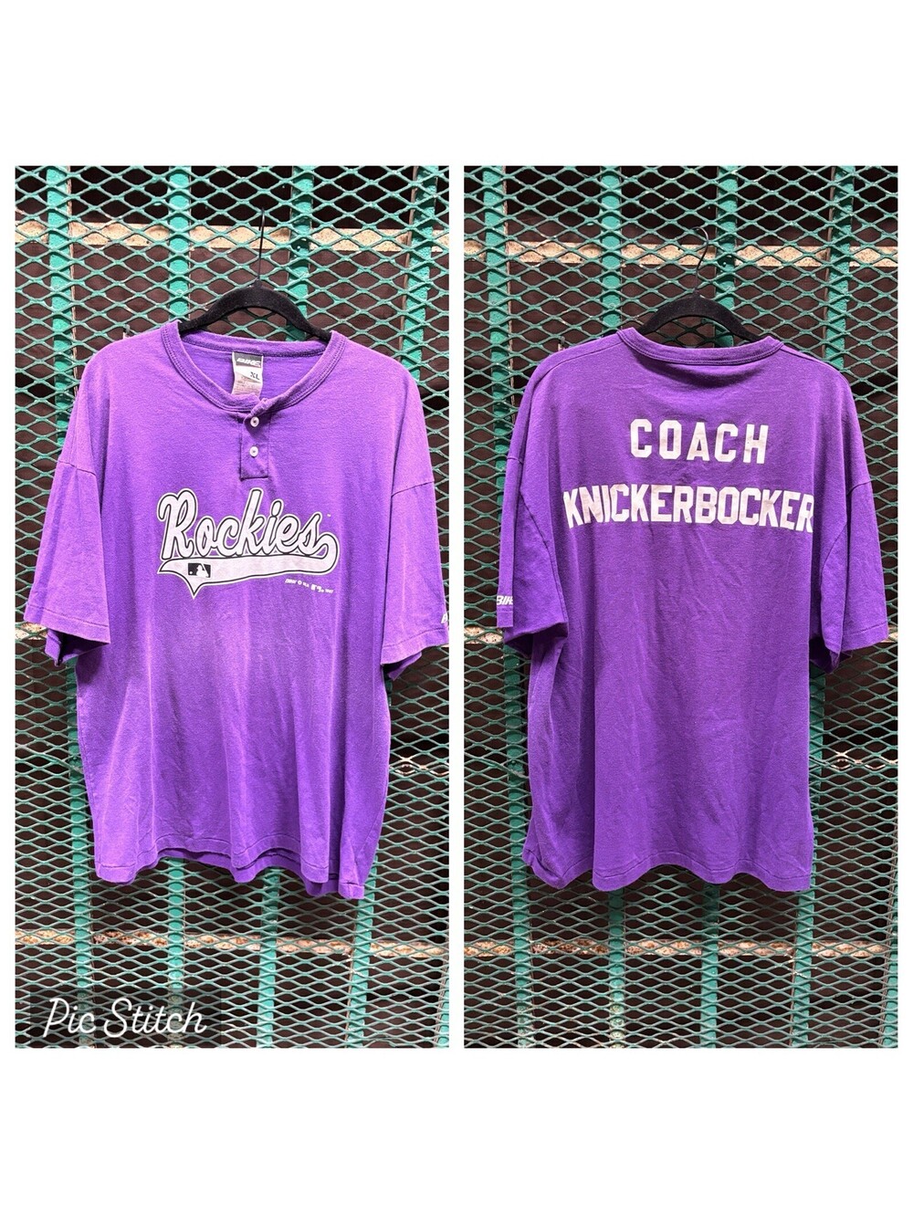 RARE Colorado Rockies Purple Vintage Baseball Coach T-shirt Tee Size XL 90s